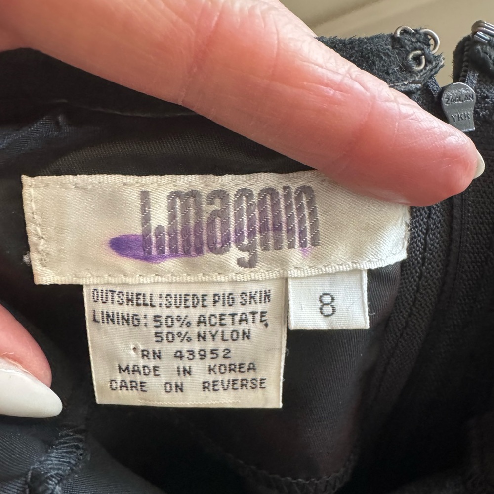 Vintage I. Magnin 80's Black Leather Suede Pig Skin Sheath Corset Dolman 8 - Picture 8 of 9